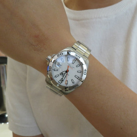  Shop Authentic Tag Heuer Aquaracer Automatic White Dial Silver Steel Strap Watch for Men - WBD2111.BA0928 - Luxxuri