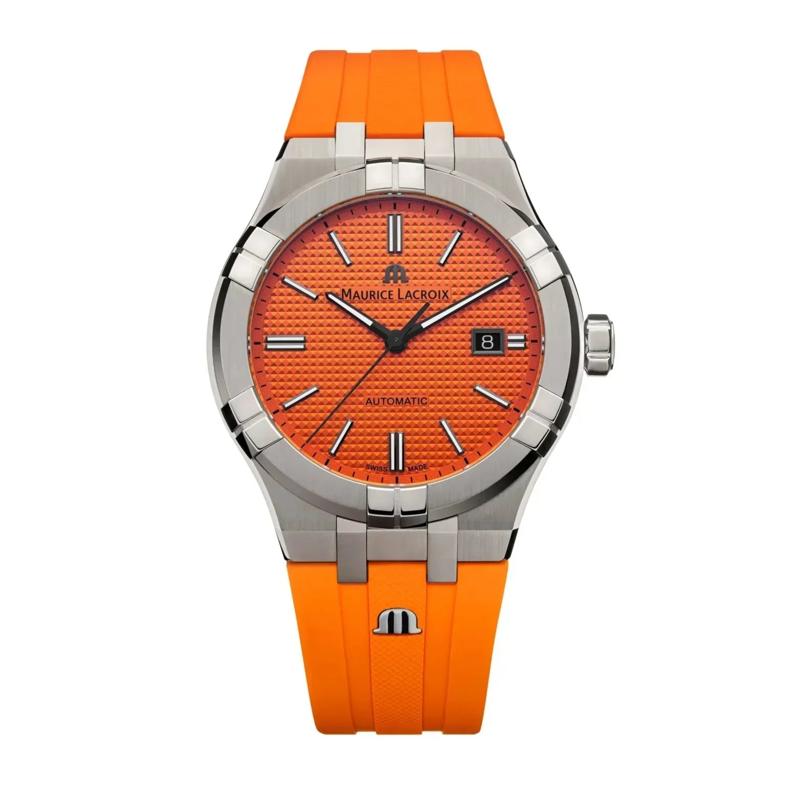  Shop Authentic Maurice Lacroix Aikon Automatic Date Orange Dial Silver Steel Strap Watch For Men - AI6008-SS00F-530-E - Luxxuri
