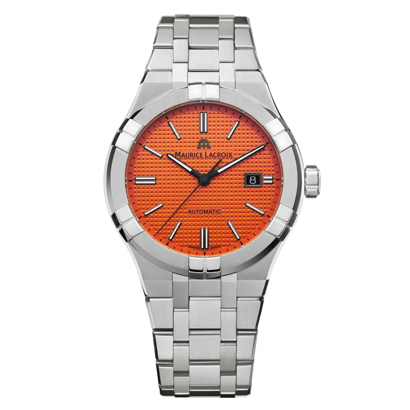  Shop Authentic Maurice Lacroix Aikon Automatic Date Orange Dial Silver Steel Strap Watch For Men - AI6008-SS00F-530-E - Luxxuri
