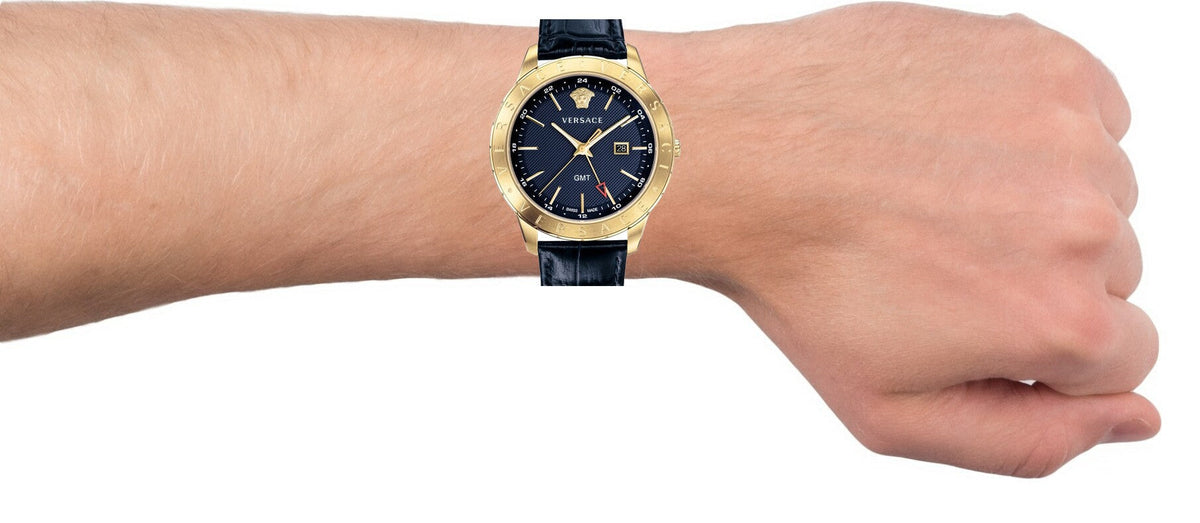  Shop Authentic Versace Univers Navy Blue Dial Navy Blue Leather Strap Watch for Men - VEBK00318 - Luxxuri