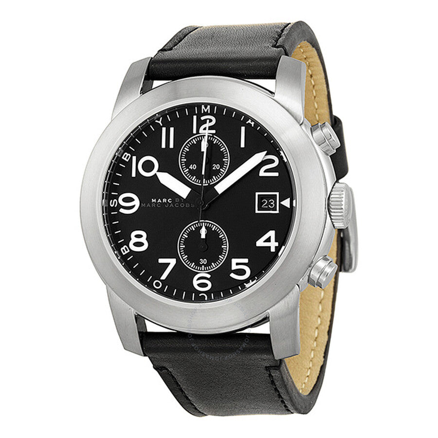  Shop Authentic Marc Jacobs Larry Chronograph Black Dial Black Leather Strap Watch for Men - MBM5033 - Luxxuri