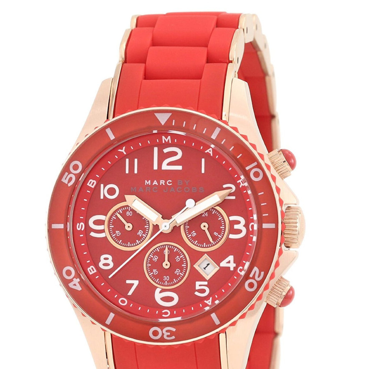  Shop Authentic Marc Jacobs Rock Chronograph Red Dial Red Silicone Strap Watch for Women - MBM2577 - Luxxuri