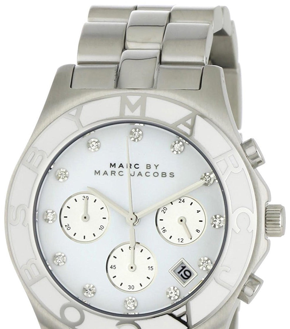  Shop Authentic Marc Jacobs Blade Chronograph White Dial Silver Steel Strap Watch for Women - MBM3080 - Luxxuri
