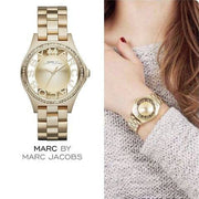  Shop Authentic Marc Jacobs Henry Transparent Gold Dial Gold Steel Strap Watch for Women - MBM3338 - Luxxuri