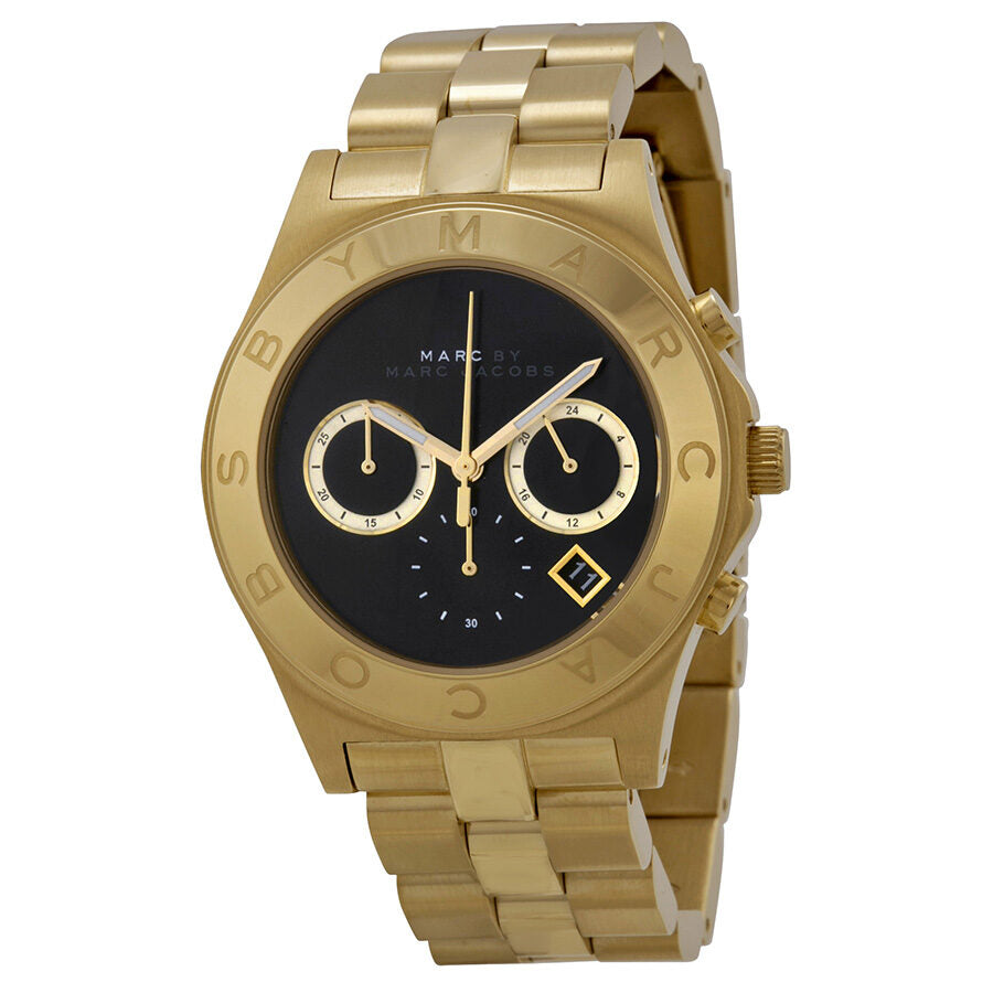  Shop Authentic Marc Jacobs Blade Chronograph Black Dial Gold Steel Strap Watch for Women - MBM3309 - Luxxuri