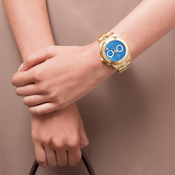  Shop Authentic Marc Jacobs Blade Chronograph Blue Dial Gold Steel Strap Watch for Women - MBM3307 - Luxxuri