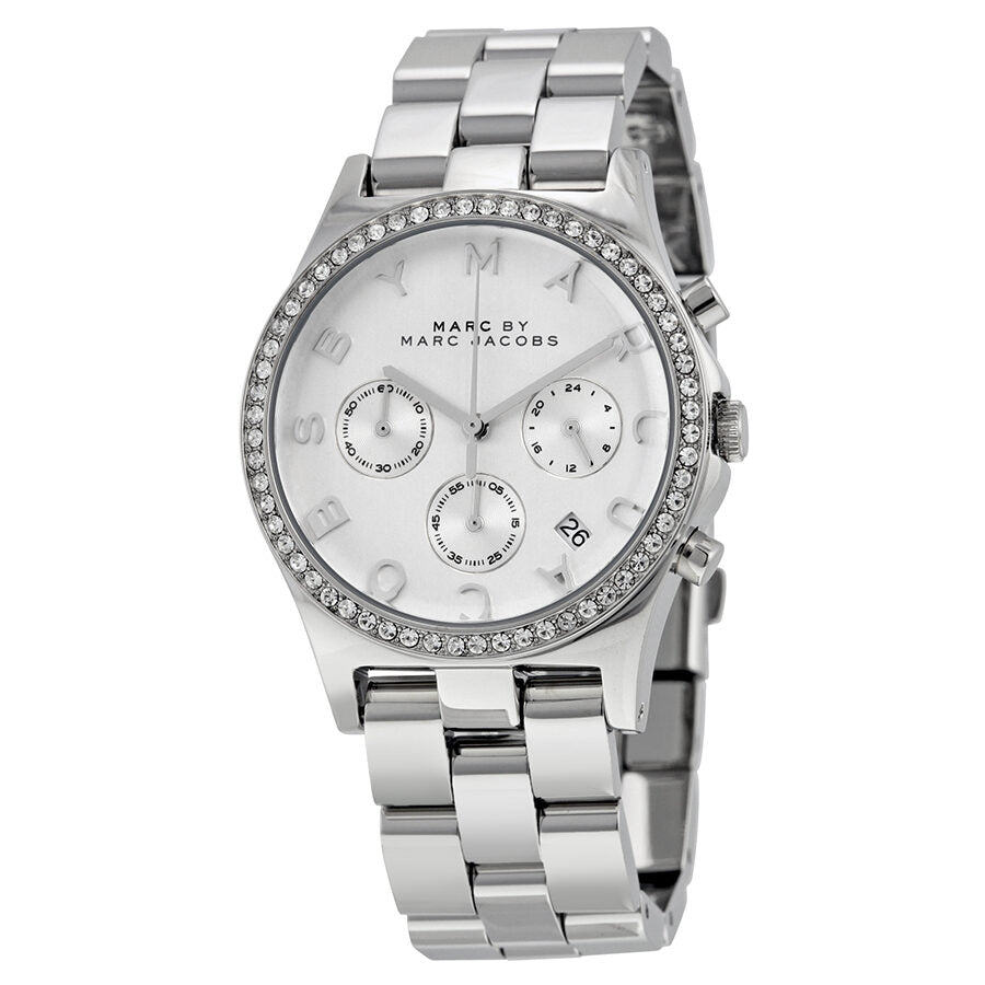 Shop Authentic Marc Jacobs Henry Chronograph Silver Dial Silver Steel Strap Watch for Women - MBM3104 - Luxxuri