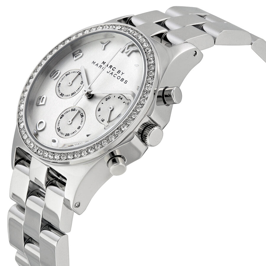  Shop Authentic Marc Jacobs Henry Chronograph Silver Dial Silver Steel Strap Watch for Women - MBM3104 - Luxxuri