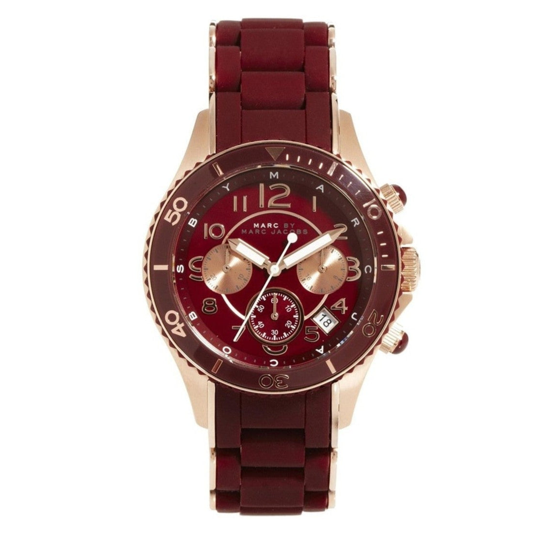  Shop Authentic Marc Jacobs Rock Chronograph Red Dial Red Silicone Strap Watch for Women - MBM2596 - Luxxuri