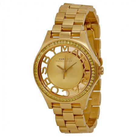  Shop Authentic Marc Jacobs Henry Transparent Gold Dial Gold Steel Strap Watch for Women - MBM3338 - Luxxuri