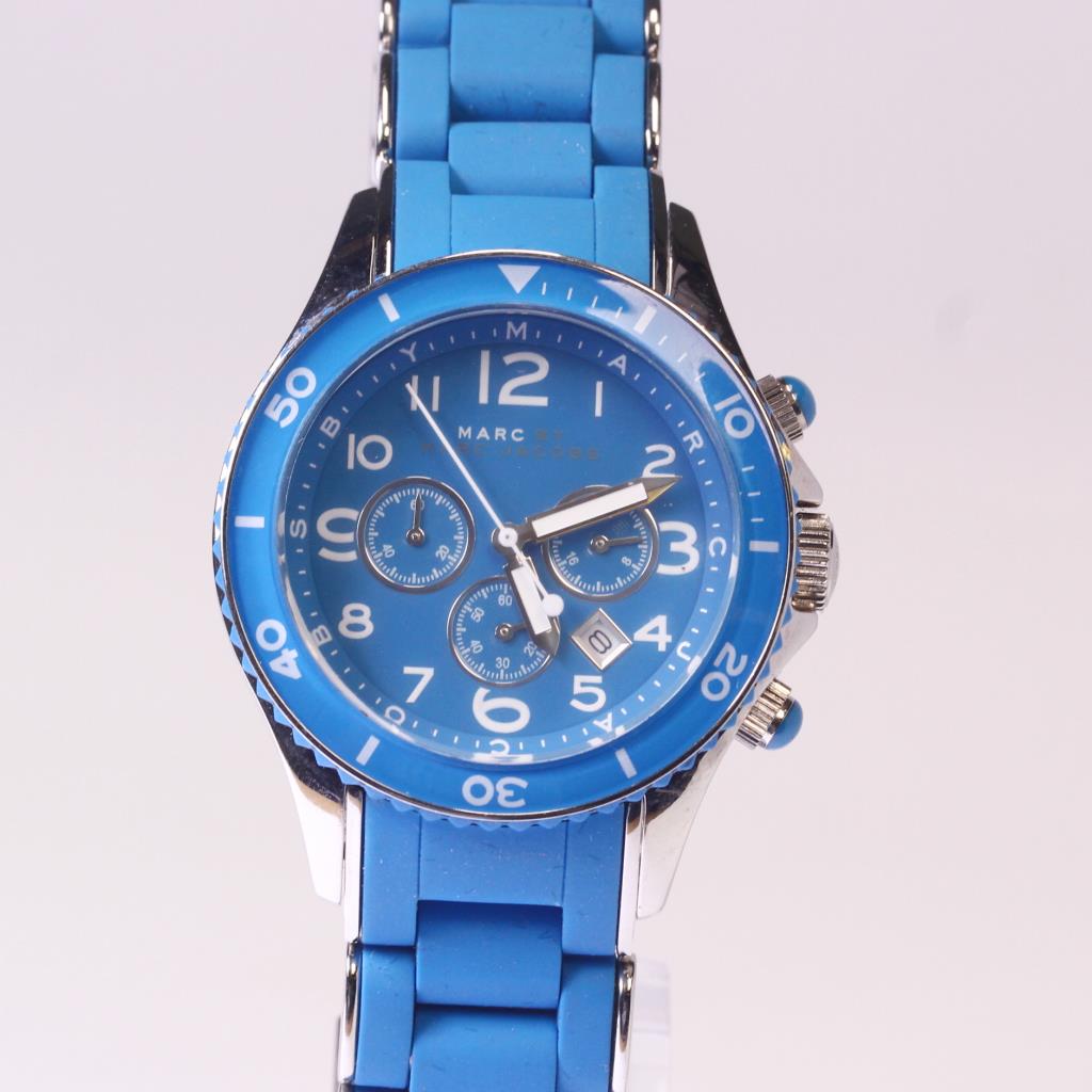  Shop Authentic Marc Jacobs Rock Chronograph Blue Dial Blue Silicone Strap Watch for Women - MBM2575 - Luxxuri