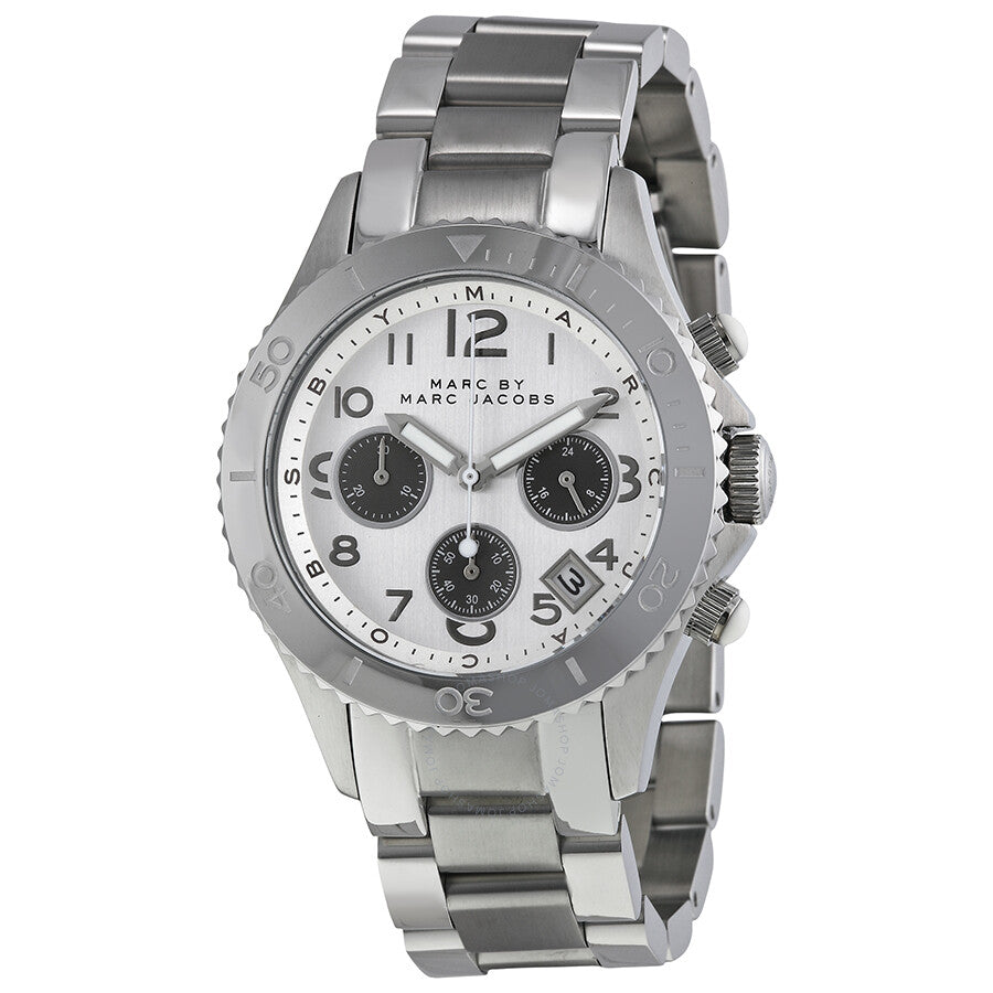  Shop Authentic Marc Jacobs Marc Chronograph Silver Dial Silver Steel Strap Watch for Men - MBM3155 - Luxxuri