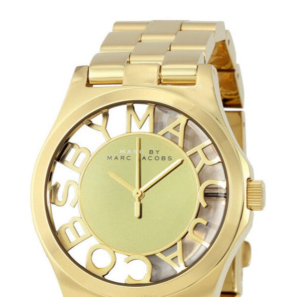  Shop Authentic Marc Jacobs Henry Transparent Gold Dial Gold Steel Strap Watch for Women - MBM3206 - Luxxuri