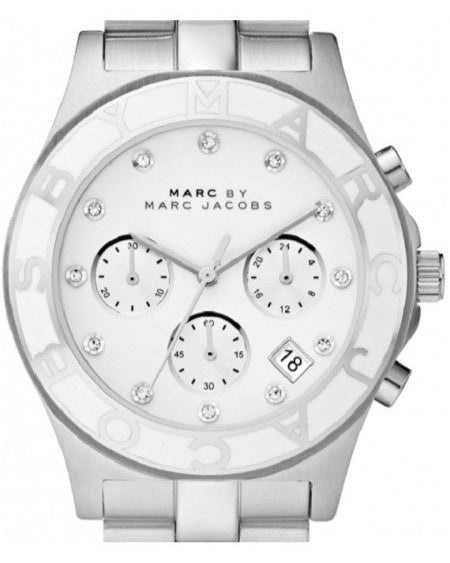  Shop Authentic Marc Jacobs Blade Chronograph White Dial Silver Steel Strap Watch for Women - MBM3080 - Luxxuri