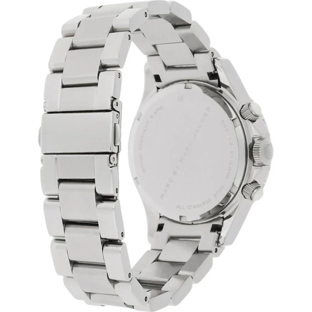  Shop Authentic Marc Jacobs Marc Chronograph Silver Dial Silver Steel Strap Watch for Men - MBM3155 - Luxxuri
