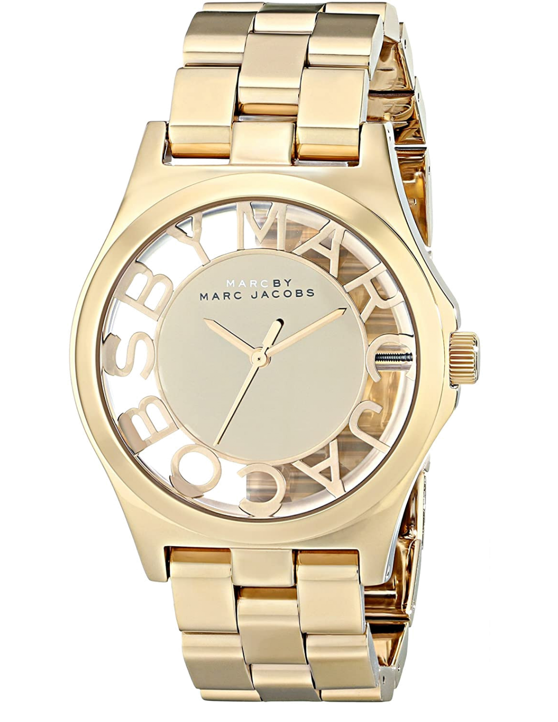 Shop Authentic Marc Jacobs Henry Transparent Gold Dial Gold Steel Strap Watch for Women - MBM3206 - Luxxuri