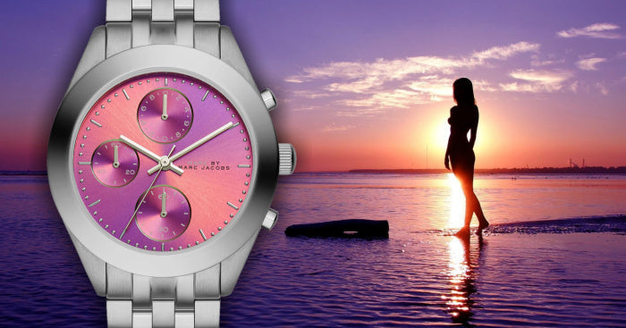  Shop Authentic Marc Jacobs Peeker Chronograph Pink Dial Silver Steel Strap Watch for Women - MBM3372 - Luxxuri