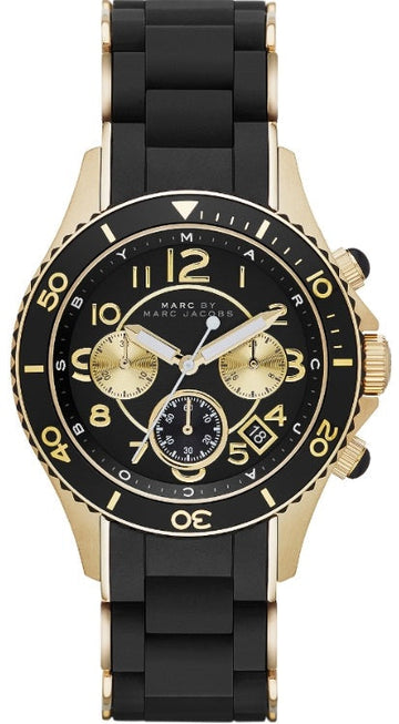  Shop Authentic Marc Jacobs Rock Chronograph Black Dial Black Silicone Strap Watch for Women - MBM2598 - Luxxuri