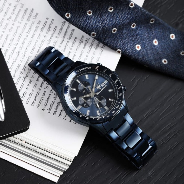  Shop Authentic Maserati SFIDA Chronograph Blue Dial Blue Steel Strap Watch For Men - R8873640023 - Luxxuri