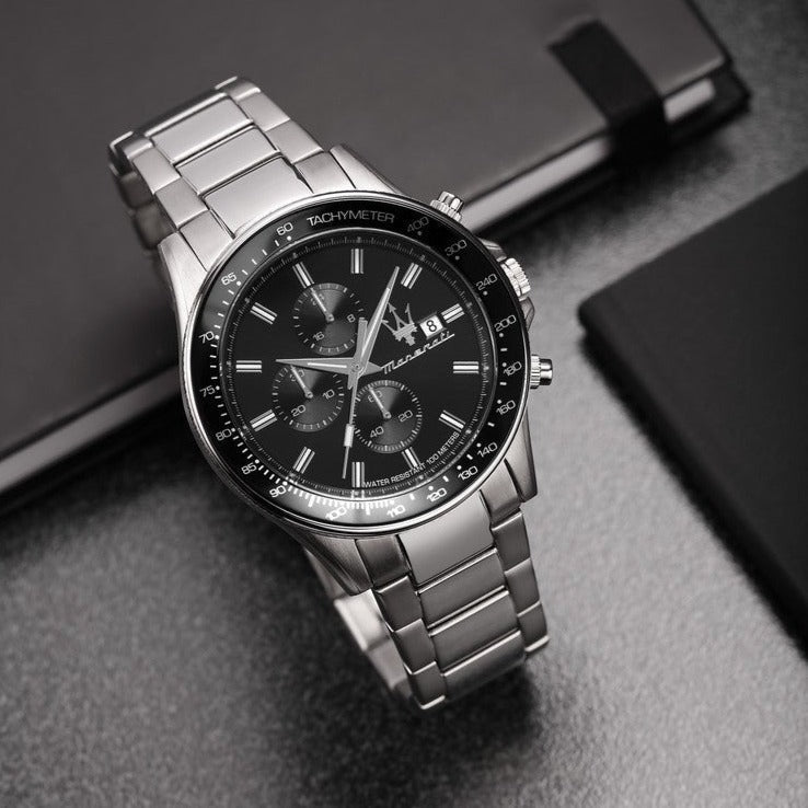  Shop Authentic Maserati SFIDA Chronograph Black Dial Silver Steel Strap Watch For Men - R8873640015 - Luxxuri