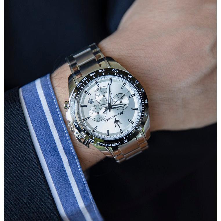  Shop Authentic Maserati Traguardo Chronograph Silver Dial Silver Steel Strap Watch For Men - R8873612049 - Luxxuri