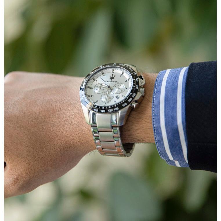  Shop Authentic Maserati Traguardo Chronograph Silver Dial Silver Steel Strap Watch For Men - R8873612049 - Luxxuri