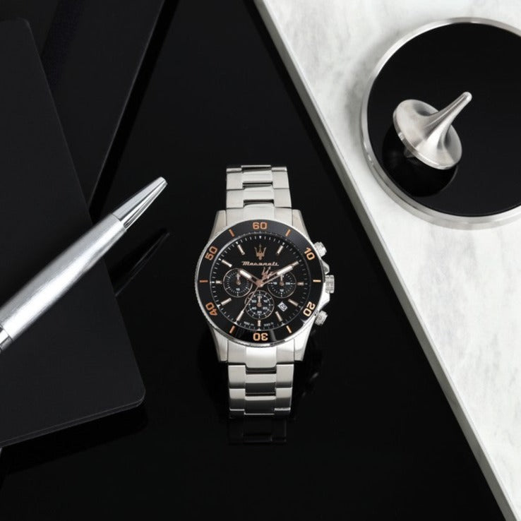  Shop Authentic Maserati Competizione Chronograph Black Dial Silver Steel Strap Watch For Men - R8873600003 - Luxxuri