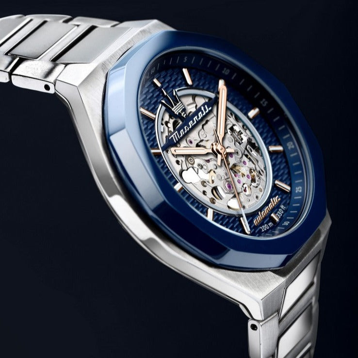  Shop Authentic Maserati Stile Automatic Skeleton Silver Dial Silver Steel Strap Watch For Men - R8823142004 - Luxxuri