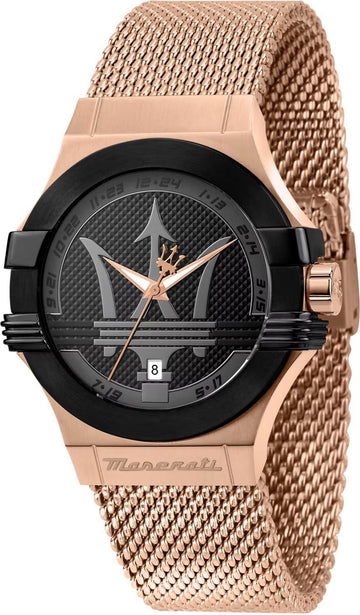  Shop Authentic Maserati Potenza Classic Black Dial Rose Gold Mesh Bracelet Watch For Men - R8853108009 - Luxxuri