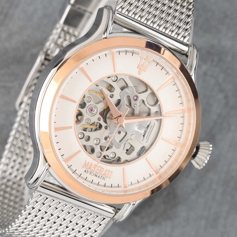  Shop Authentic Maserati Epoca Automatic White Dial Silver Mesh Bracelet Watch For Men - R8823118001 - Luxxuri