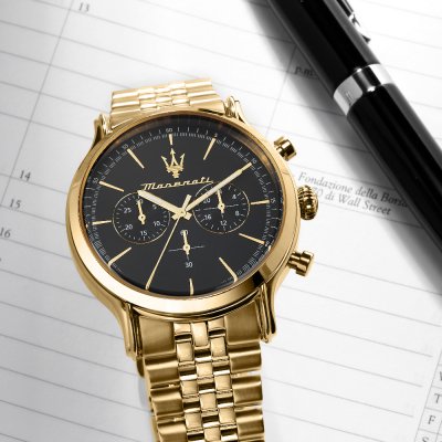  Shop Authentic Maserati Epoca Chronograph Black Dial Gold Steel Strap Watch For Men - R8873618023 - Luxxuri