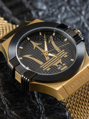  Shop Authentic Maserati Potenza Quartz Black Dial Gold Mesh Bracelet Watch For Men - R8853108006 - Luxxuri