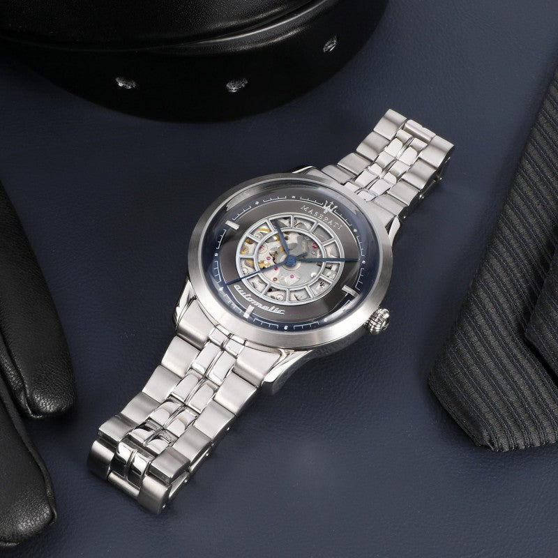 Shop Authentic Maserati Ricordo Automatic Skeleton Silver Dial Silver Steel Strap Watch For Men - R8823133005 - Luxxuri