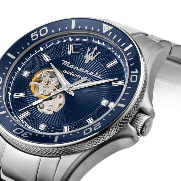  Shop Authentic Maserati SFIDA Automatic Skeleton Blue Dial Silver Steel Strap Watch For Men - R8823140007 - Luxxuri