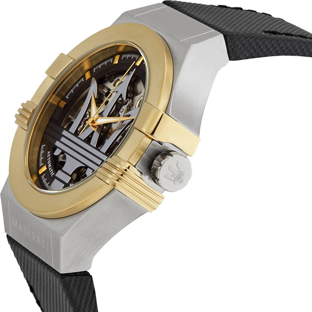  Shop Authentic Maserati Potenza Automatic Skeleton Dial Black Leather Strap Watch For Men - R8821108011 - Luxxuri