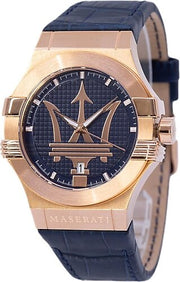 Shop Authentic Maserati Potenza 42mm Rose Gold & Blue Dial Blue Leather Strap Watch For Men - R8851108027 - Luxxuri