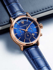  Shop Authentic Maserati Epoca Blue Dial Leather Blue Strap Watch For Men - R8871618007 - Luxxuri