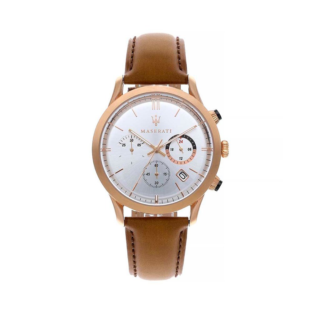  Shop Authentic Maserati Ricordo Chronograph Silver Dial Brown Leather Strap Watch For Men - R8871633002 - Luxxuri