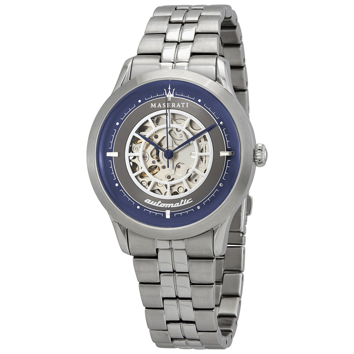 Shop Authentic Maserati Ricordo Automatic Skeleton Silver Dial Silver Steel Strap Watch For Men - R8823133005 - Luxxuri