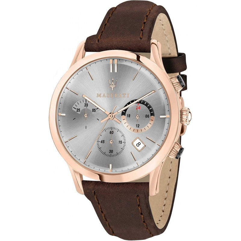  Shop Authentic Maserati Ricordo Chronograph Silver Dial Brown Leather Strap Watch For Men - R8871633002 - Luxxuri