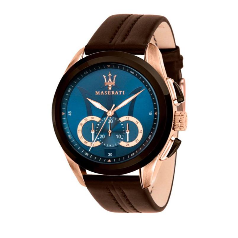  Shop Authentic Maserati Traguardo Chronograph Blue Dial Brown Leather Strap Watch For Men - R8871612024 - Luxxuri
