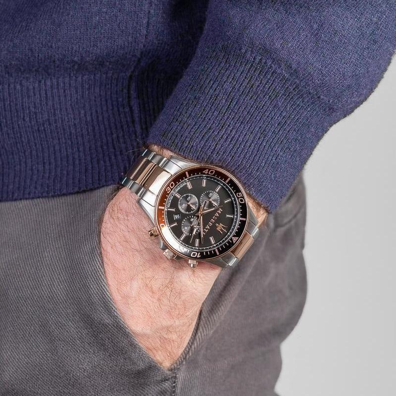  Shop Authentic Maserati SFIDA Chronograph Black Dial Two Tone Steel Strap Watch For Men - R8873640009 - Luxxuri
