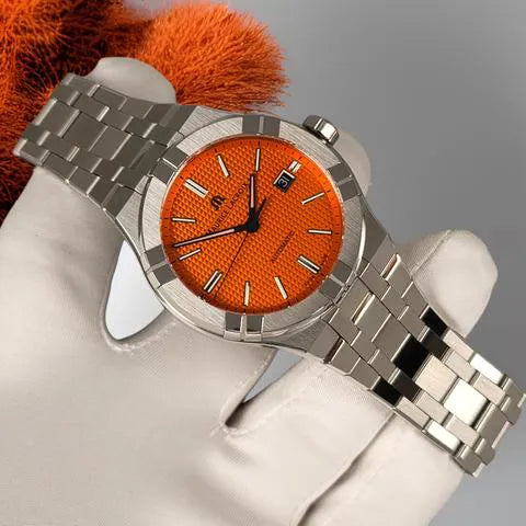  Shop Authentic Maurice Lacroix Aikon Automatic Date Orange Dial Silver Steel Strap Watch For Men - AI6008-SS00F-530-E - Luxxuri
