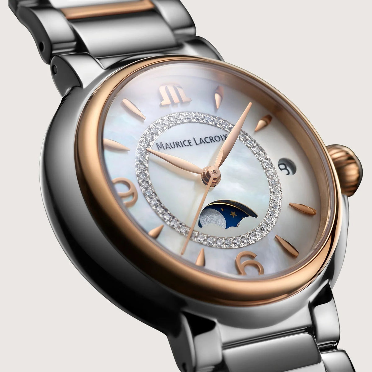  Shop Authentic Maurice Lacroix Fiaba Moonphase Mother of Pearl Dial Two Tone Steel Strap Watch for Women - FA1084-PVP13-150-1 - Luxxuri