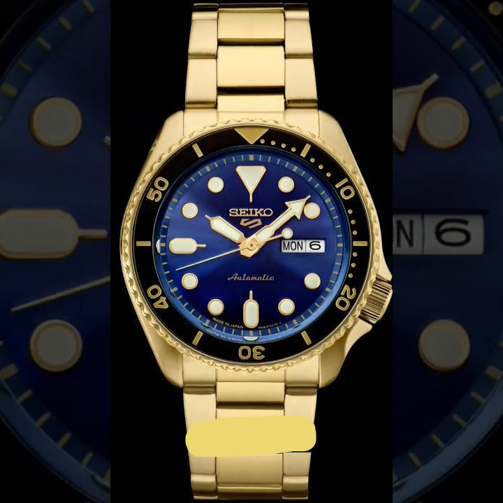  Shop Authentic Seiko 5 Sports US Special Edition Automatic Blue Dial Gold Steel Strap Watch For Men - SRPK20 - Luxxuri