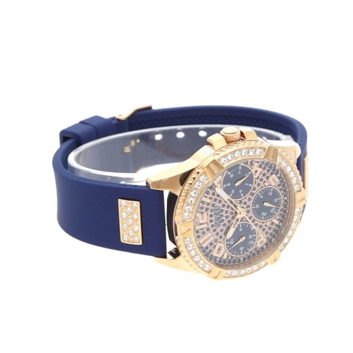  Shop Authentic Guess Frontier DIamonds Gold Dial Blue Rubber Strap Watch For Women - W1160L3 - Luxxuri