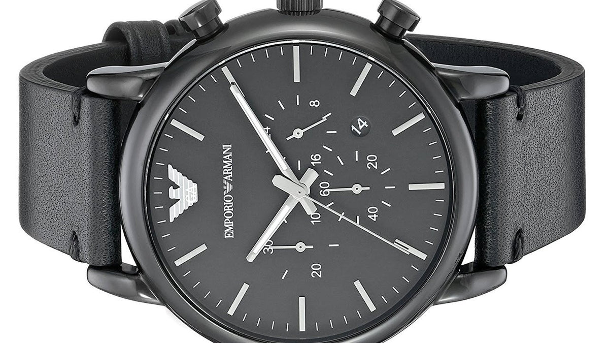  Shop Authentic Emporio Armani Dress Chronograph Black Dial Black Leather Strap Watch For Men - AR1918 - Luxxuri