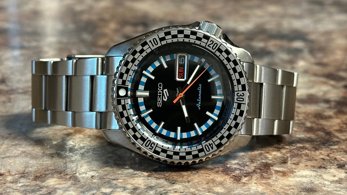  Shop Authentic Seiko 5 Sports Checker Flag Special Edition Black Dial Silver Steel Strap Watch For Men - SRPK67K1 - Luxxuri