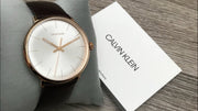  Shop Authentic Calvin Klein High Noon Silver Dial Brown Leather Strap Watch for Men - K8M216G6 - Luxxuri