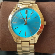  Shop Authentic Michael Kors Slim Runway Blue Dial Gold Steel Strap Watch for Women - MK3265 - Luxxuri